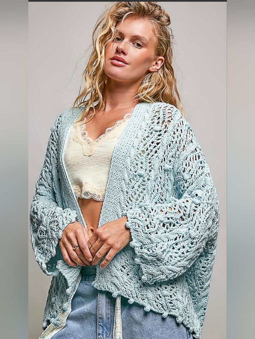 POL Bluebell Delight Hooded Cardi - Size Medium
